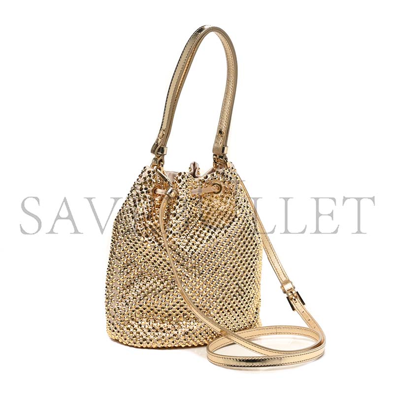 Pra*a mini crystal-embellished satin bucket bag in gold 1be067 (19.5*15.5*10cm)